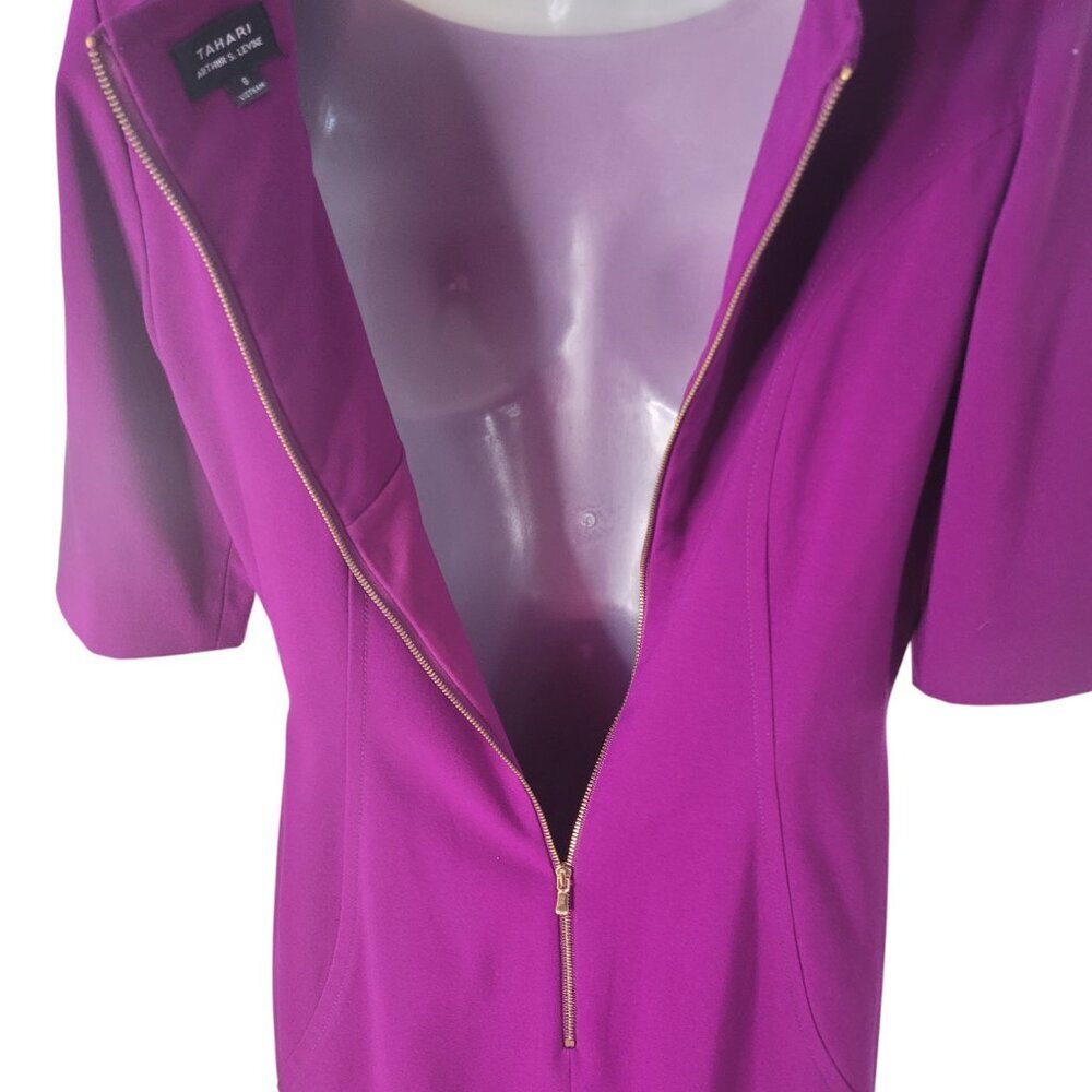 Tahari Purple Sheath Dress Gold Hardware Zip Back Sz 8 - Picture 5 of 9